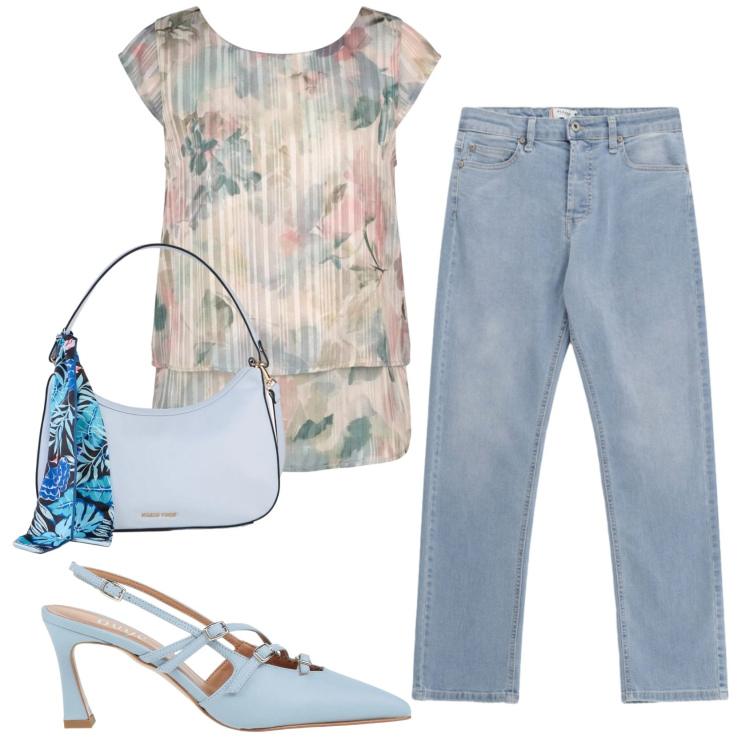Outfit donna - Total look #2418617. Stile Casual chic per Ufficio. Abbinamento con décolleté, borse a mano, jeans, top.