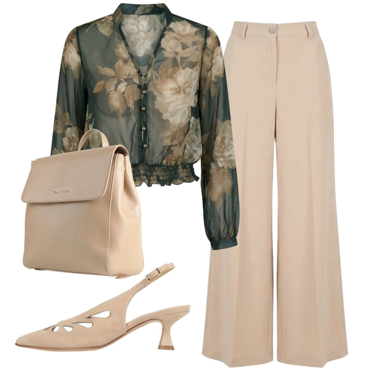 Outfit donna - Total look #2418620. Stile Bon Ton per Ufficio. Abbinamento con zaini, décolleté, pantaloni a palazzo, camicie.