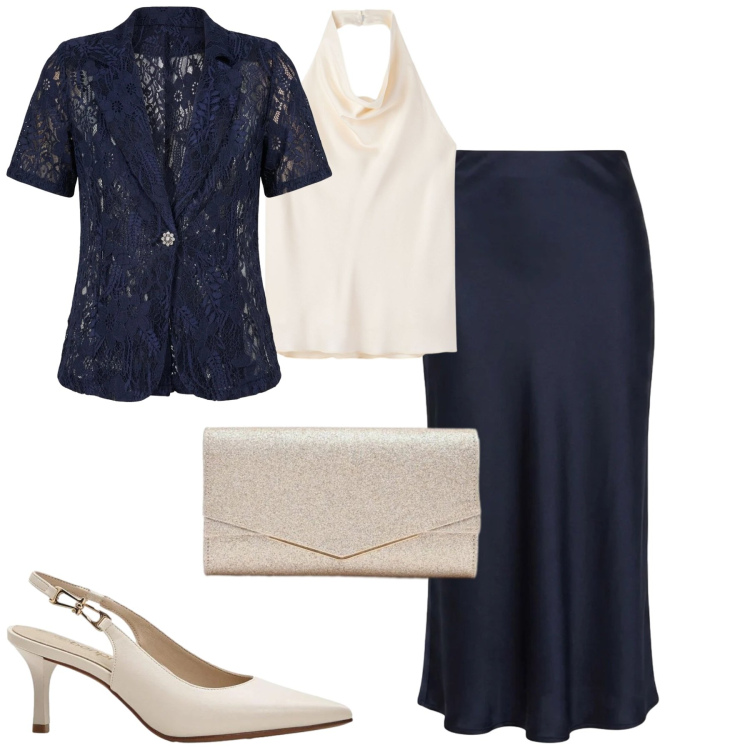 Outfit donna - Elegante. Stile Chic per Cerimonia. Abbinamento con décolleté, canottiere, clutch, gonne longuette, blazer.