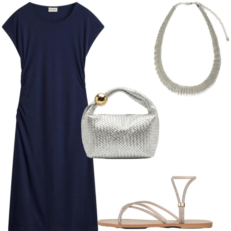 Outfit donna - Vestiti lunghi semplici in tessuto fresc. Stile Chic per Serata fuori. Abbinamento con vestiti midi/longuette, sandali, borse a mano, collane.