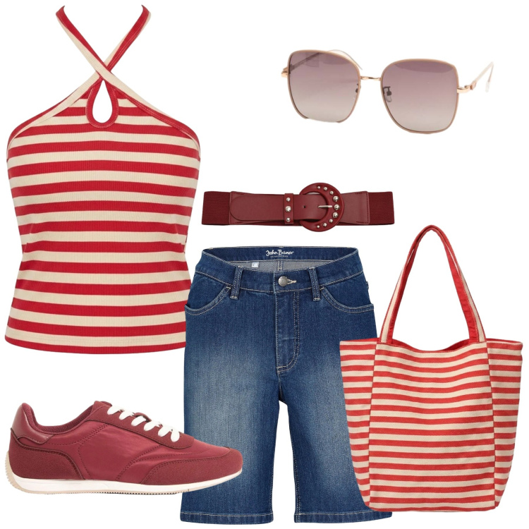 Outfit donna - Total look #2418639. Stile Basic per Tutti i giorni. Abbinamento con bermuda, sneakers, borse tote, canottiere, occhiali da sole, cinture.