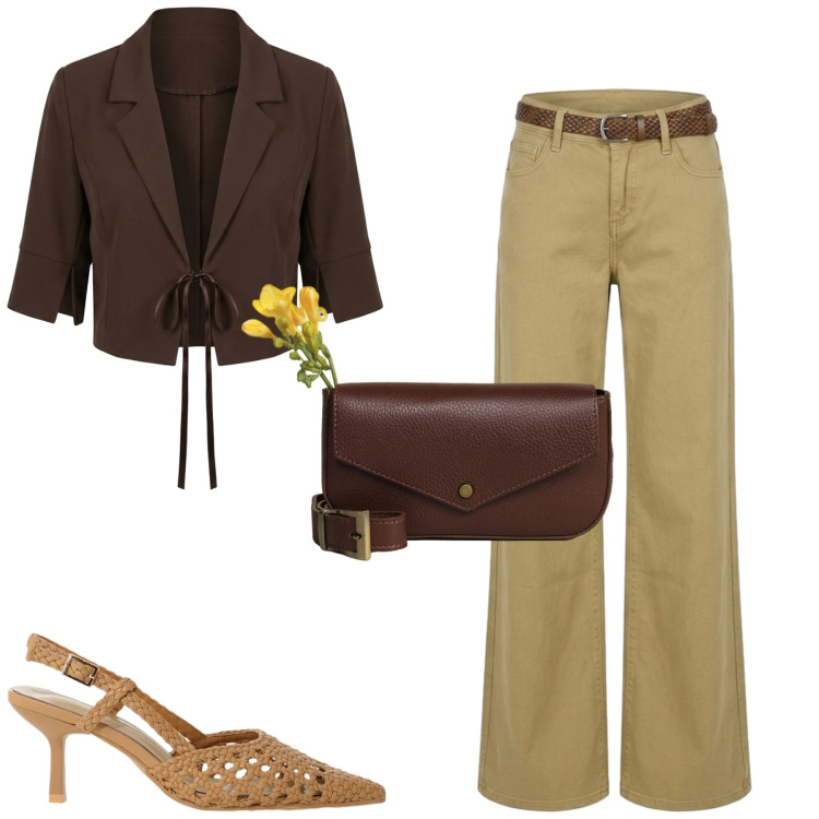 Outfit donna - City. Stile Urban per Tutti i giorni. Abbinamento con décolleté, pantaloni, top, borse a tracolla.