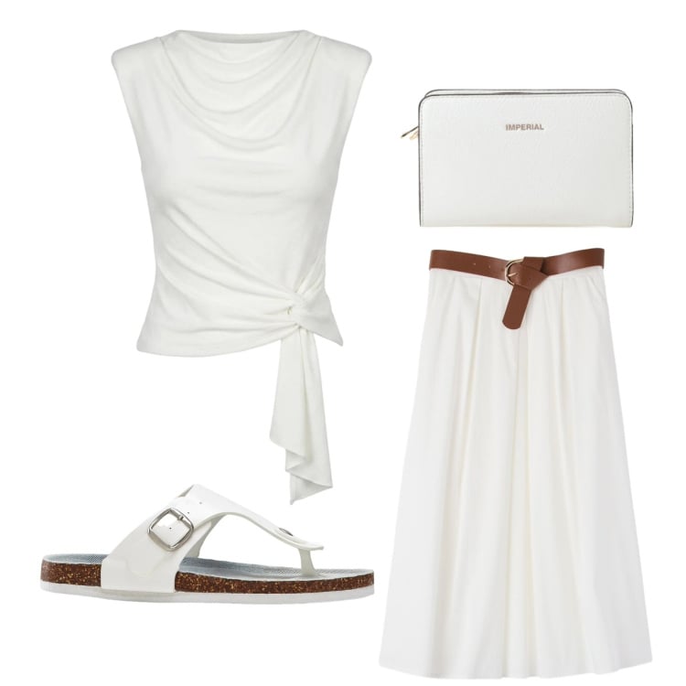 Outfit donna - Total look #2418644. Stile Minimal per Tutti i giorni. Abbinamento con infradito, gonne longuette, borse a tracolla, top.