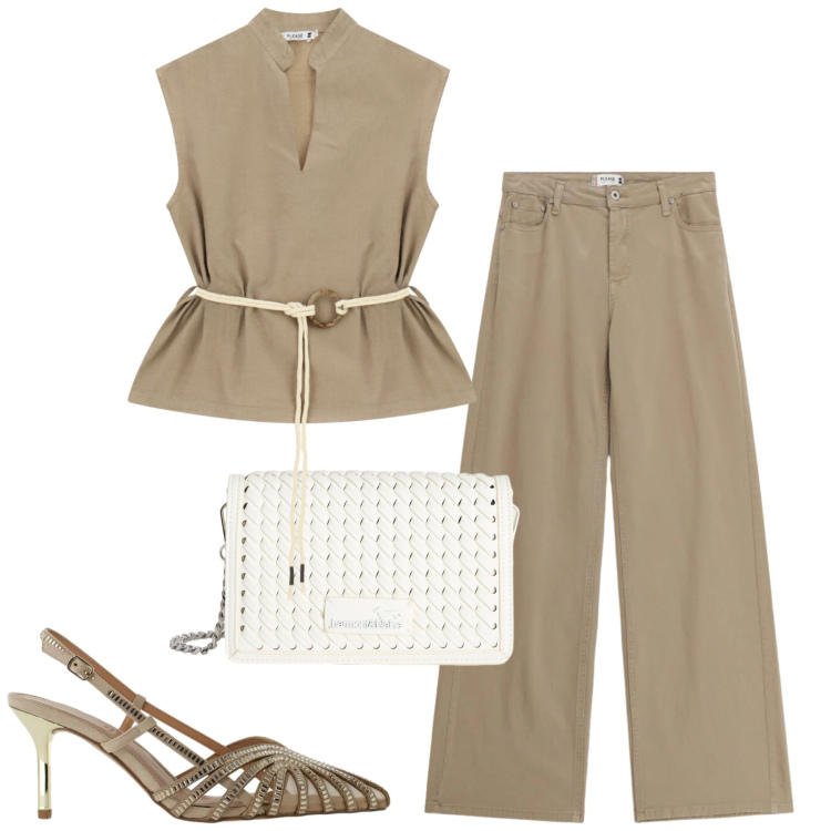 Outfit donna - Please. Stile Urban per Tutti i giorni. Abbinamento con borse a tracolla, pantaloni, camicie, décolleté.