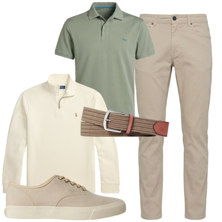 Outfit uomo - City. Stile Urban per Tutti i giorni. Abbinamento con polo, pantaloni, sneakers, cinture, pullovers.