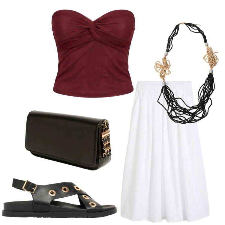Outfit donna - Total look #2418667. Stile Glamour per Serata fuori. Abbinamento con gonne longuette, sandali, clutch, top, collane.