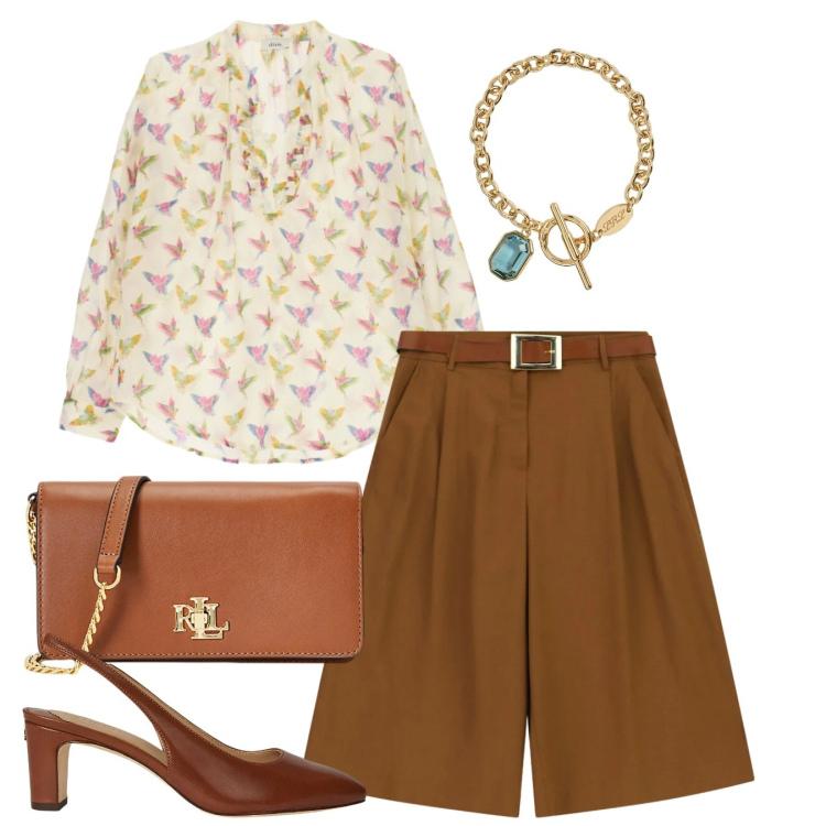 Outfit donna - Glamour in bermuda - @tiffany22. Stile Chic per Ufficio. Abbinamento con bermuda, bluse, borse a mano, décolleté, braccialetti.