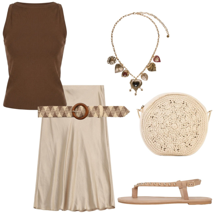 Outfit donna - Glamour ogni giorno. Stile Glamour per Tutti i giorni. Abbinamento con borse a tracolla, cinture, ciabatte, canottiere, gonne, collane.
