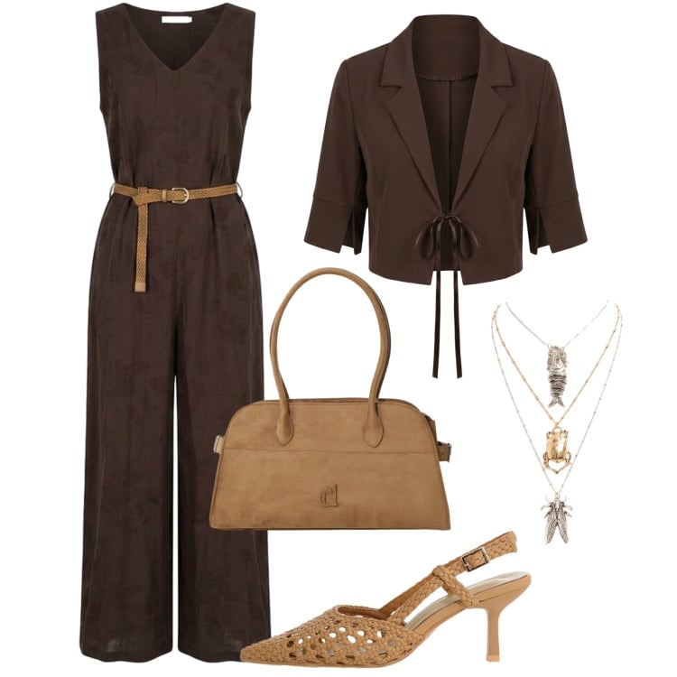 Outfit donna - Foliage cioccolato a cena. Stile Glamour per Serata fuori. Abbinamento con décolleté, cappotti, tute, ciondoli, top.