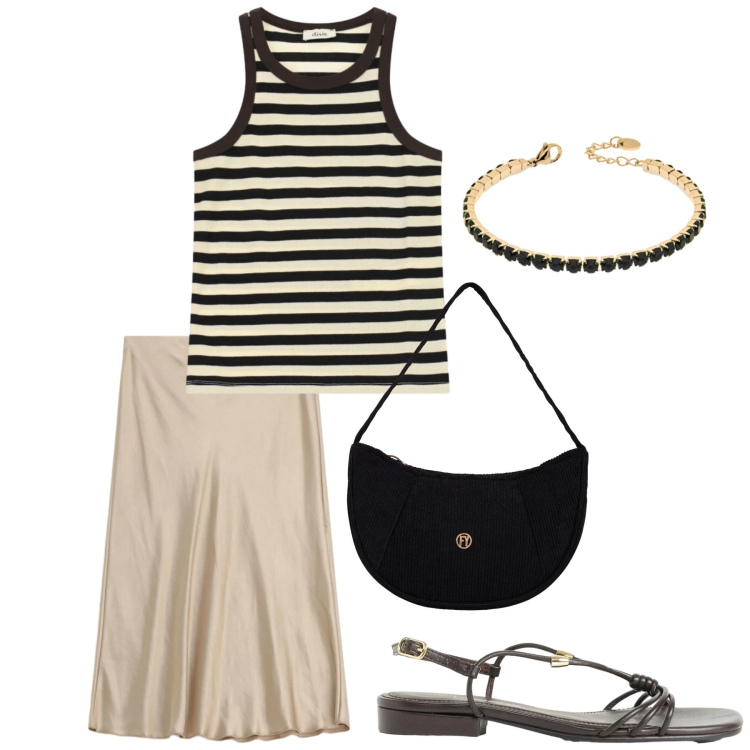 Outfit donna - Total look #2418774. Stile Basic per Tutti i giorni. Abbinamento con sandali, borse a mano, braccialetti, gonne, top.
