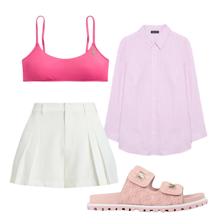 Outfit donna - Giugno curvy. Stile Preppy per Tutti i giorni. Abbinamento con sandali in pelle, camicie, minigonne, bikini.