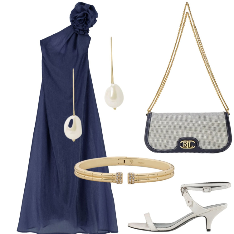 Outfit donna - Total look #2418839. Stile Chic per Cerimonia. Abbinamento con sandali in pelle, vestiti lunghi, orecchini, braccialetti, borse a tracolla.