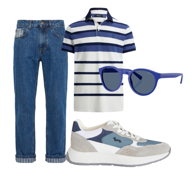 Outfit uomo - Total look #2418844. Stile Casual per Tutti i giorni. Abbinamento con sneakers, jeans, occhiali da sole, polo.