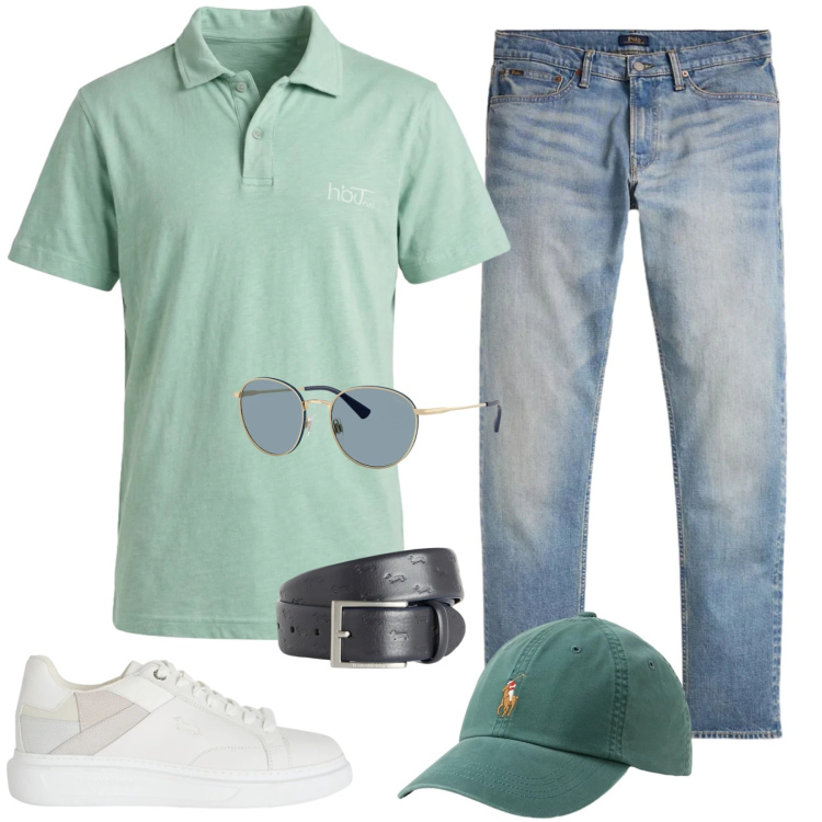 Outfit uomo - La Polo che fa Estate. Stile Casual per Tutti i giorni. Abbinamento con sneakers, cinture, polo, occhiali da sole, cappelli con visiera, jeans.