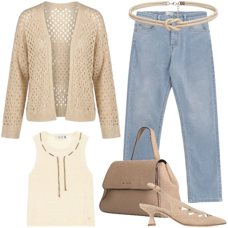 Outfit donna - Total look #2418887. Stile Boho per Tutti i giorni. Abbinamento con zaini, décolleté, jeans, top, cardigans, cinture.