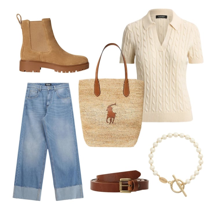 Outfit donna - un classico intramontabile. Stile Casual chic per Tutti i giorni. Abbinamento con borse tote, stivaletti, polo, braccialetti, cinture, jeans.