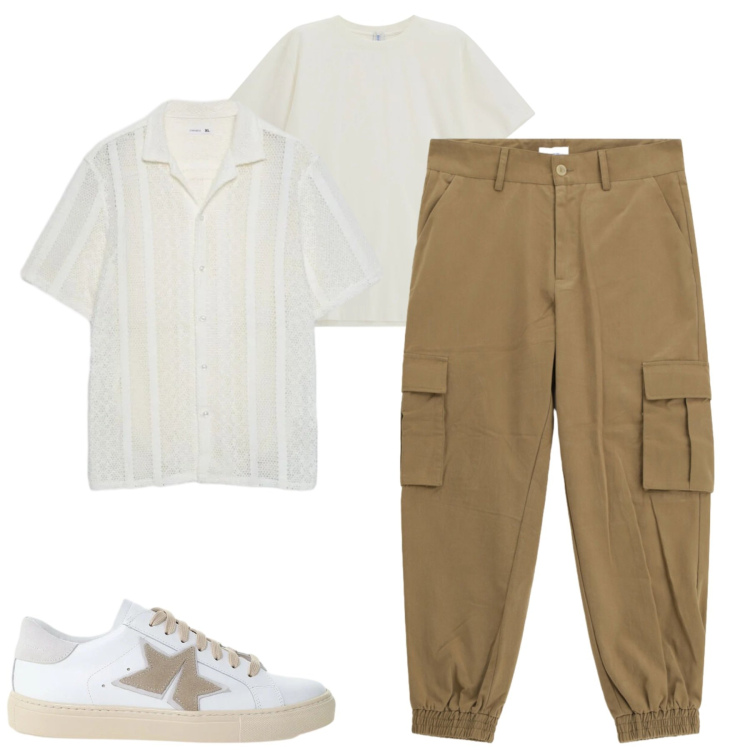 Outfit uomo - City. Stile Casual per Tutti i giorni. Abbinamento con camicie a manica corta, t-shirt, pantaloni cargo, sneakers.