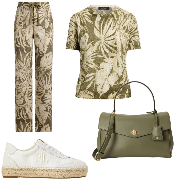 Outfit donna - Natural. Stile Casual chic per Tutti i giorni. Abbinamento con sneakers, pantaloni, borse a mano, t-shirt.