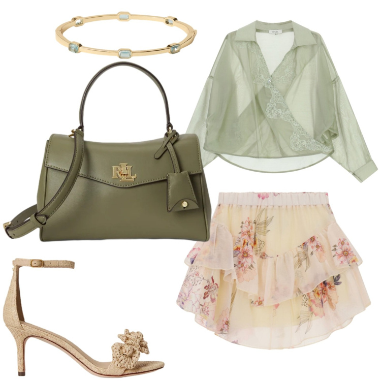Outfit donna - Gonna multicolorata. Stile Bon Ton per Tutti i giorni. Abbinamento con sandali in pelle, borse a mano, braccialetti, camicie, minigonne.