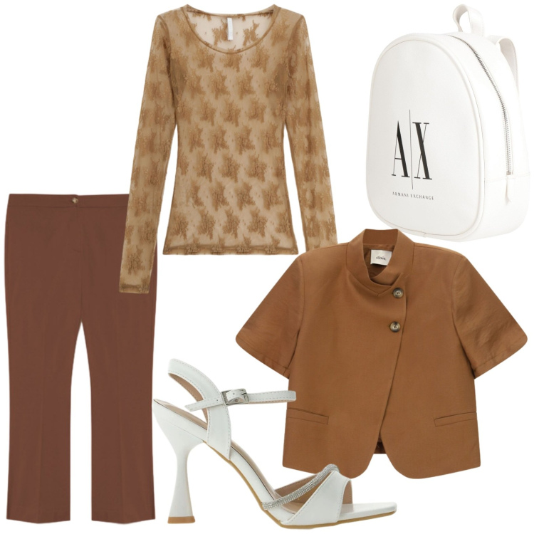 Outfit donna - Trasparenze senza tempo. Stile Etnico per Ufficio. Abbinamento con zaini, bluse, sandali gioiello, pantaloni, blazer.