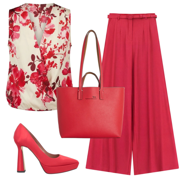 Outfit donna - Total look #2419006. Stile Basic per Serata fuori. Abbinamento con décolleté, shopping bag, pantaloni a palazzo, top.