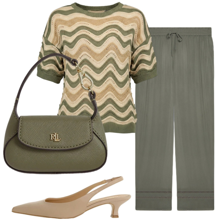 Outfit donna - Total look #2419032. Stile Basic per Ufficio. Abbinamento con pantaloni, borse a mano, décolleté, t-shirt.