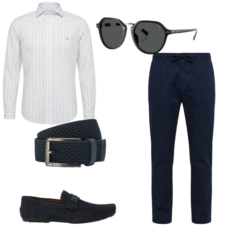 Outfit uomo - Total look #2419084. Stile Business/Elegante per Cerimonia. Abbinamento con scarpe stringate, camicie, pantaloni, cinture, occhiali da sole.