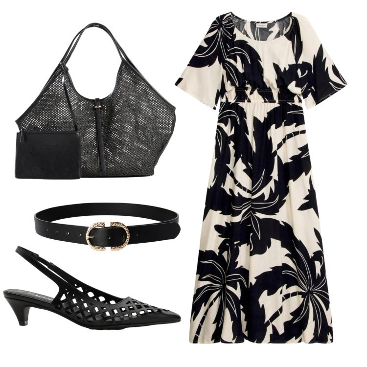 Outfit donna - Total look #2419097. Stile Basic per Serata fuori. Abbinamento con vestiti lunghi, shopping bag, décolleté, cinture.