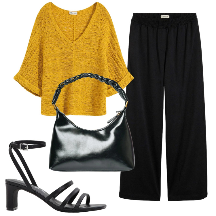 Outfit donna - Total look #2419100. Stile Basic per Ufficio. Abbinamento con bluse, sandali col tacco, pantaloni a palazzo, borse a mano.