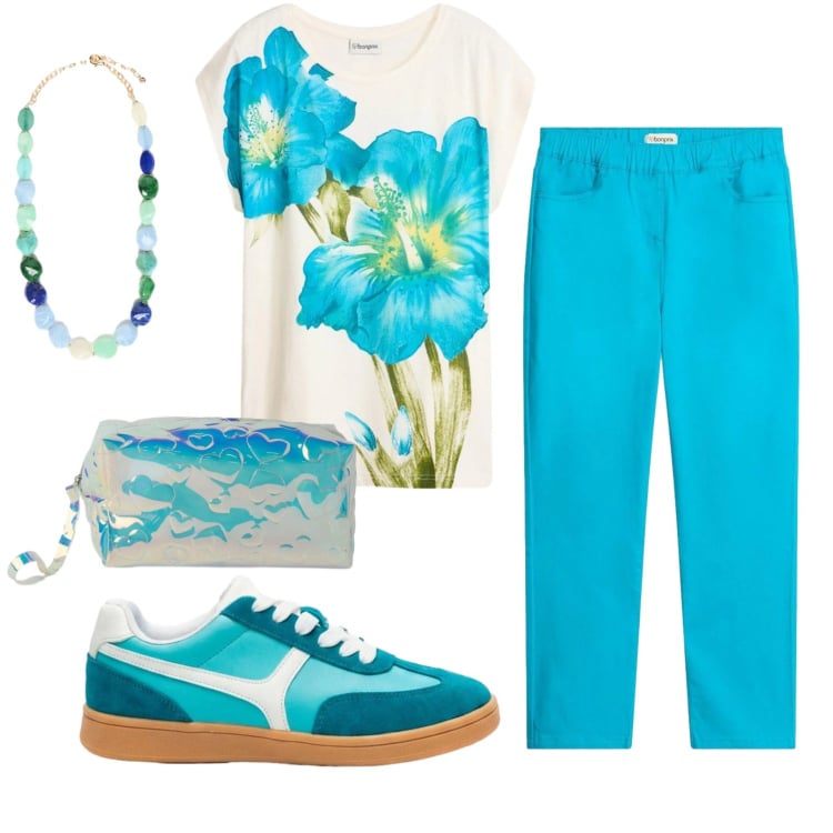 Outfit donna - Total look #2419103. Stile Basic per Tutti i giorni. Abbinamento con pantaloni, t-shirt, sneakers, pochette, collane.