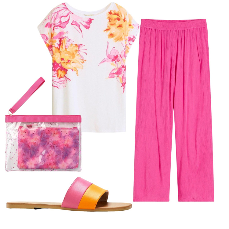 Outfit donna - Total look #2419115. Stile Basic per Tutti i giorni. Abbinamento con t-shirt, ciabatte, pantaloni, pochette.