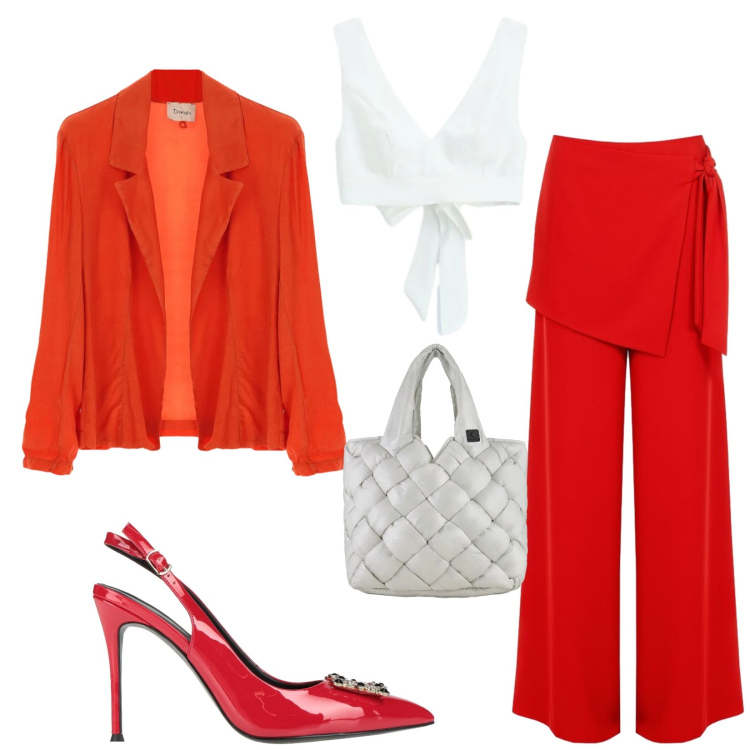 Outfit donna - Total look #2419146. Stile Chic per Serata fuori. Abbinamento con décolleté, top, pantaloni a palazzo, borse tote, blazer.