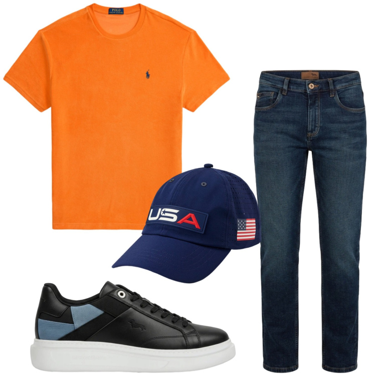 Outfit uomo - Total look #2419161. Stile Casual per Tutti i giorni. Abbinamento con sneakers, jeans, cappelli con visiera, t-shirt.