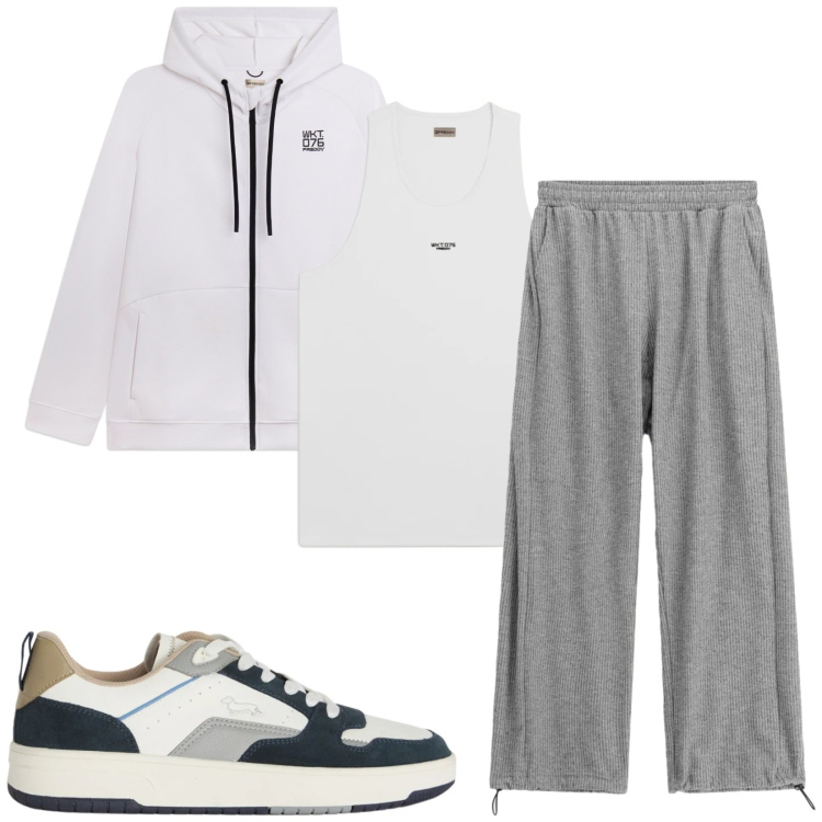 Outfit uomo - Total look #2419162. Stile Trendy per Sport. Abbinamento con pantaloni, sneakers, canottiere, felpe con cappuccio.