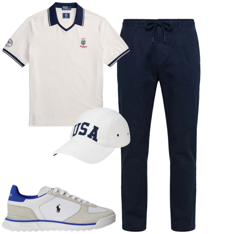 Outfit uomo - Total look #2419181. Stile Casual per Tutti i giorni. Abbinamento con pantaloni, sneakers, polo, cappelli con visiera.