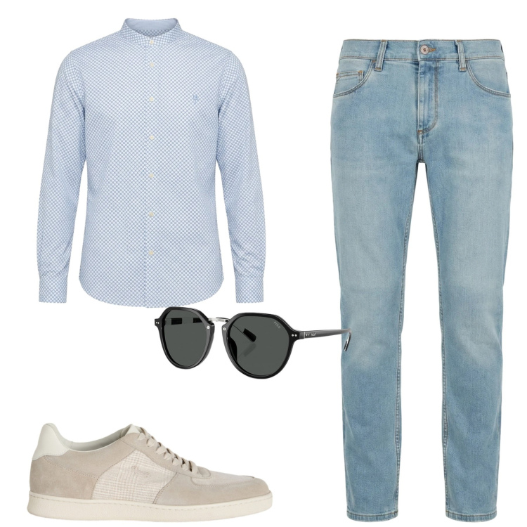 Outfit uomo - City. Stile Casual per Tutti i giorni. Abbinamento con jeans slim fit, sneakers, camicie, occhiali da sole.