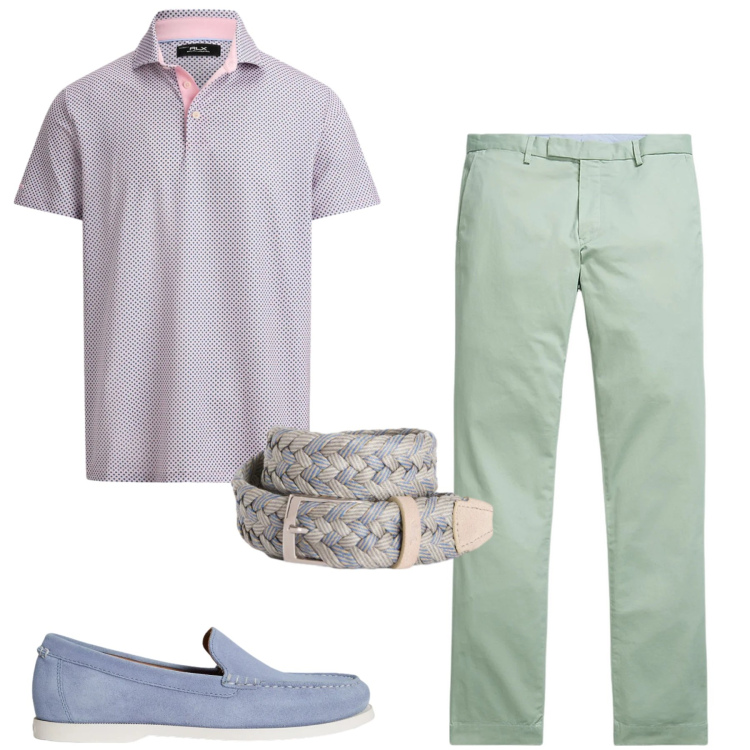 Outfit uomo - City. Stile Urban per Tutti i giorni. Abbinamento con cinture, pantaloni, scarpe stringate, polo.