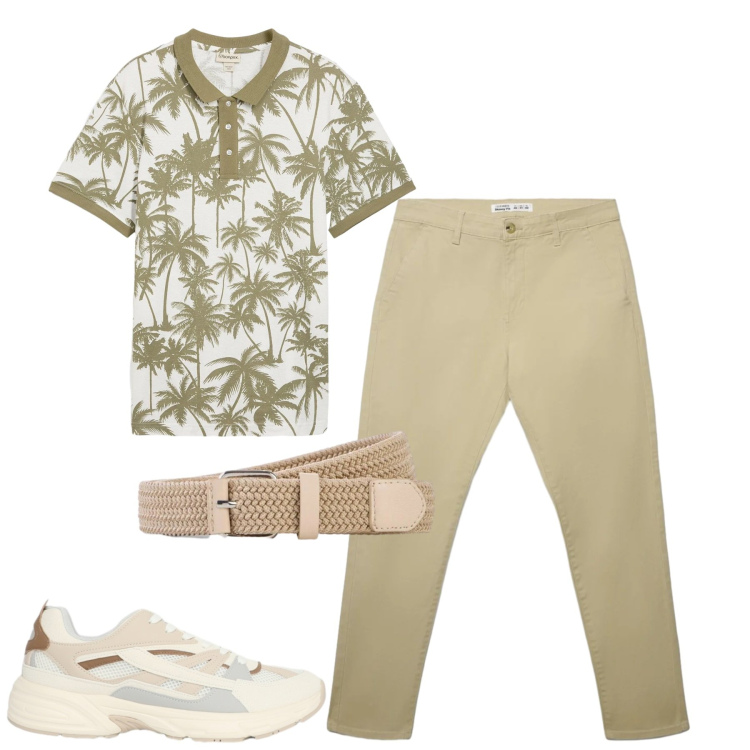 Outfit uomo - City. Stile Casual per Tutti i giorni. Abbinamento con cinture, polo, sneakers, pantaloni chino.