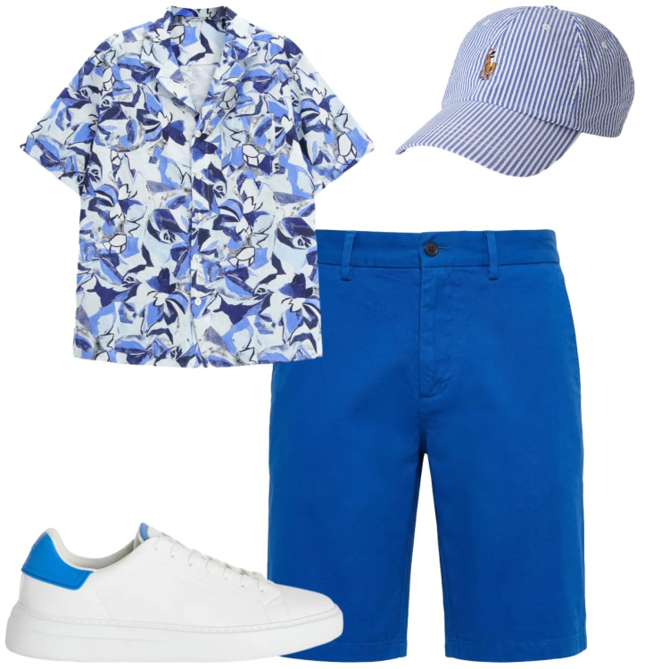 Outfit uomo - City. Stile Casual per Tutti i giorni. Abbinamento con sneakers, bermuda, cappelli con visiera, camicie a manica corta.