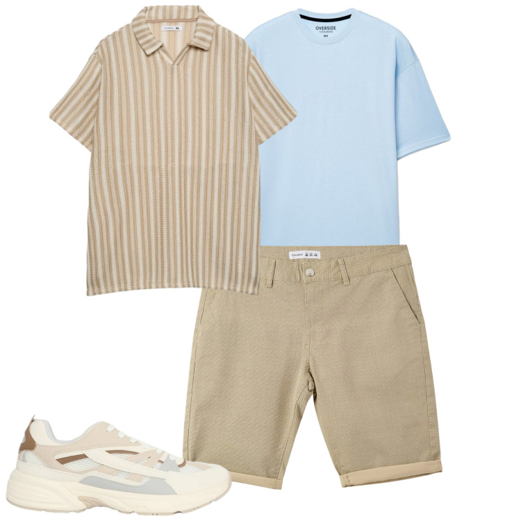 Outfit uomo - Total look #2419208. Stile Casual per Tutti i giorni. Abbinamento con pantaloni corti, sneakers, t-shirt, polo.