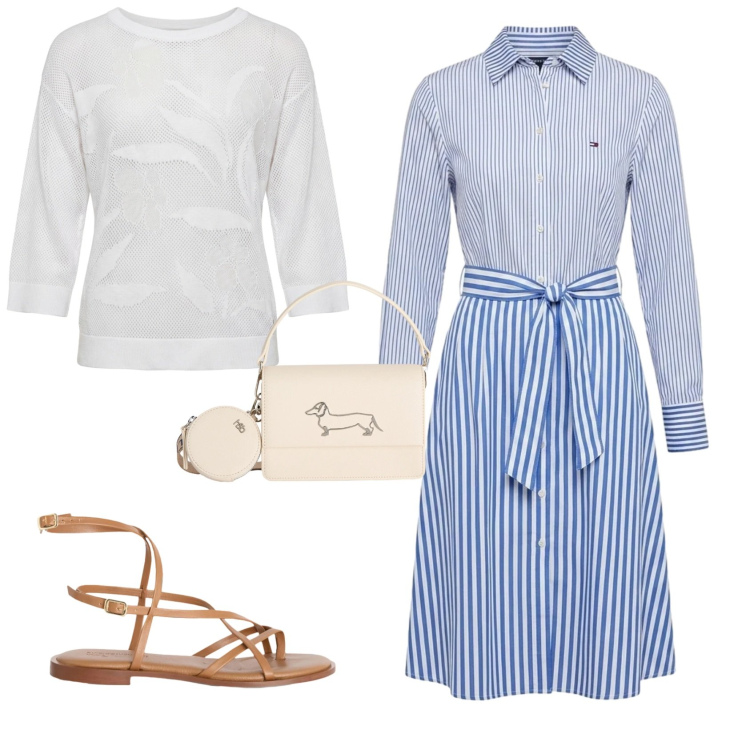 Outfit donna - Casual chic ogni giorno. Stile Casual chic per Tutti i giorni. Abbinamento con maglieria, vestiti, sandali in pelle, borse a tracolla.