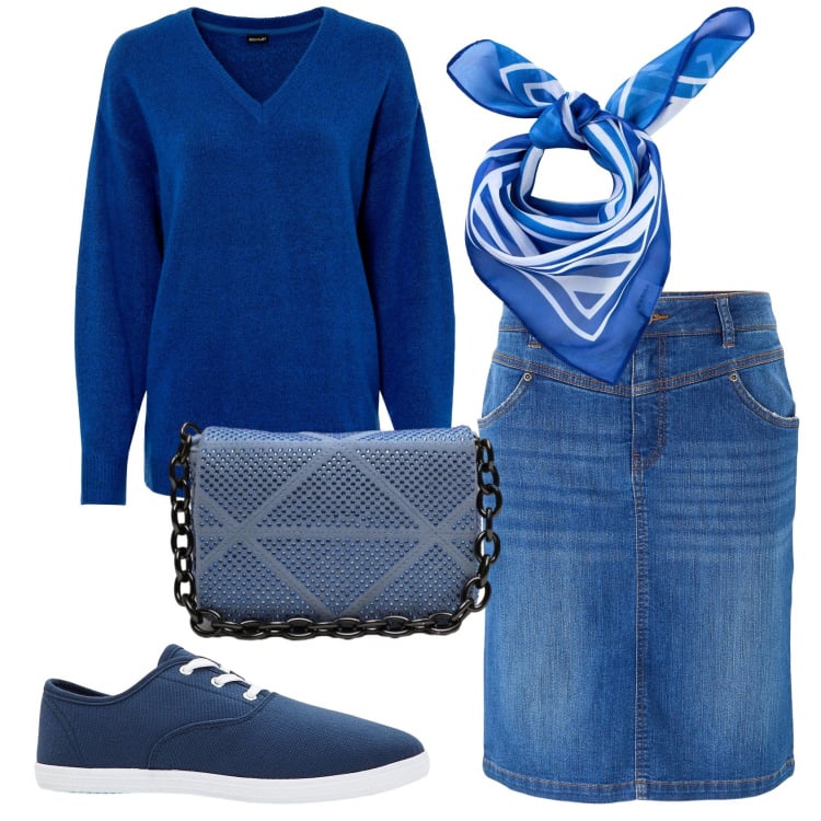 Outfit donna - Total look #2419217. Stile Casual per Tutti i giorni. Abbinamento con gonne, sneakers, maglieria, foulard, borse a tracolla.