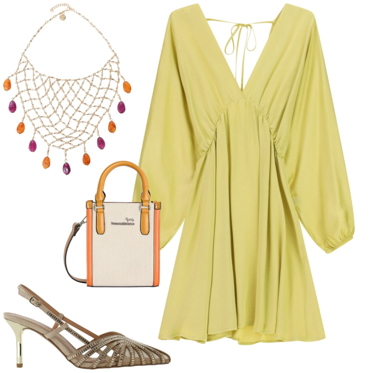 Outfit donna - Serata. Stile Casual chic per Serata fuori. Abbinamento con borse tote, décolleté, collane, vestiti corti.