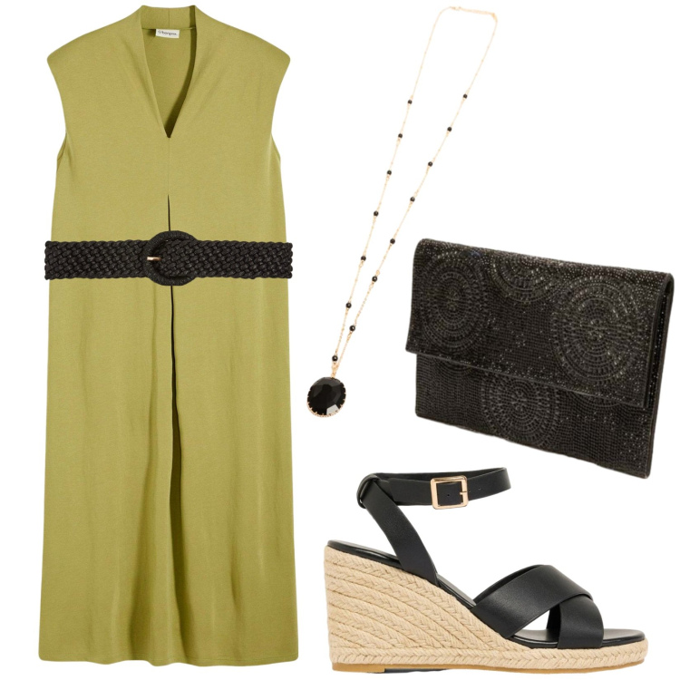 Outfit donna - Total look #2419238. Stile Vintage retrò per Tutti i giorni. Abbinamento con vestiti, zeppe, cinture, clutch, collane.