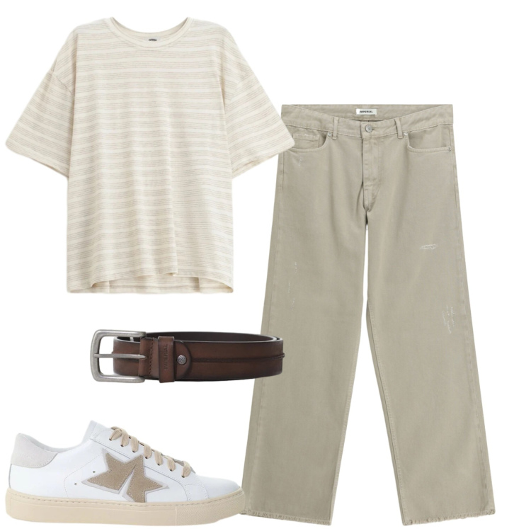 Outfit uomo - City. Stile Casual per Tutti i giorni. Abbinamento con t-shirt, cinture, sneakers, pantaloni.