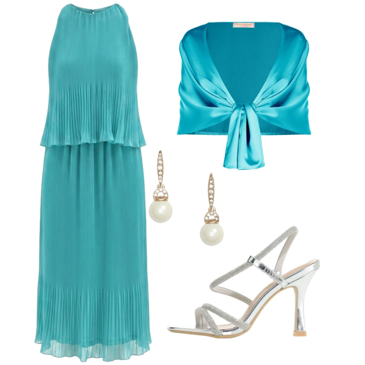 Outfit donna - Total look #2419263. Stile Chic per Cerimonia. Abbinamento con sandali col tacco, vestiti midi/longuette, stole, orecchini.