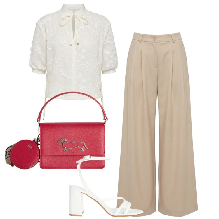 Outfit donna - Total look #2419284. Stile Casual chic per Ufficio. Abbinamento con pantaloni, sandali in pelle, bluse, borse a tracolla.