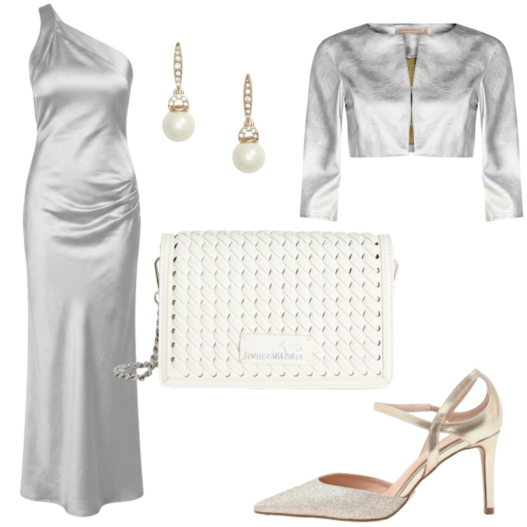 Outfit donna - Total look #2419299. Stile Casual chic per Cerimonia. Abbinamento con bolero, décolleté, borse a tracolla, vestiti lunghi, orecchini.