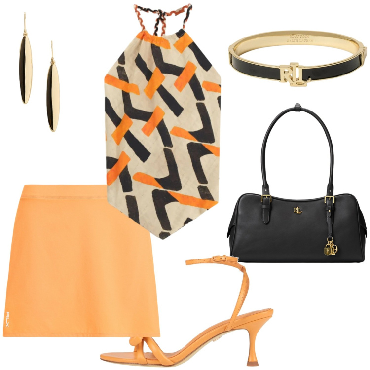 Outfit donna - Total look #2419304. Stile Chic per Serata fuori. Abbinamento con sandali in pelle, braccialetti, borse a mano, minigonne, orecchini, top.