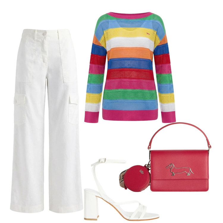 Outfit donna - Total look #2419321. Stile Glamour per Ufficio. Abbinamento con maglieria, sandali in pelle, borse a tracolla, pantaloni cargo.